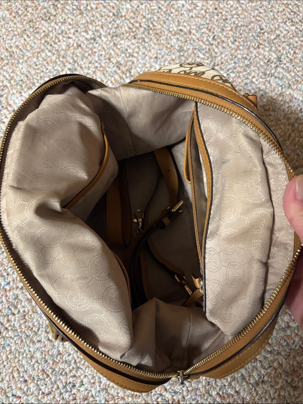 Michael Kors Tan & Beige MK Logo Satchel - Picture 4 of 9
